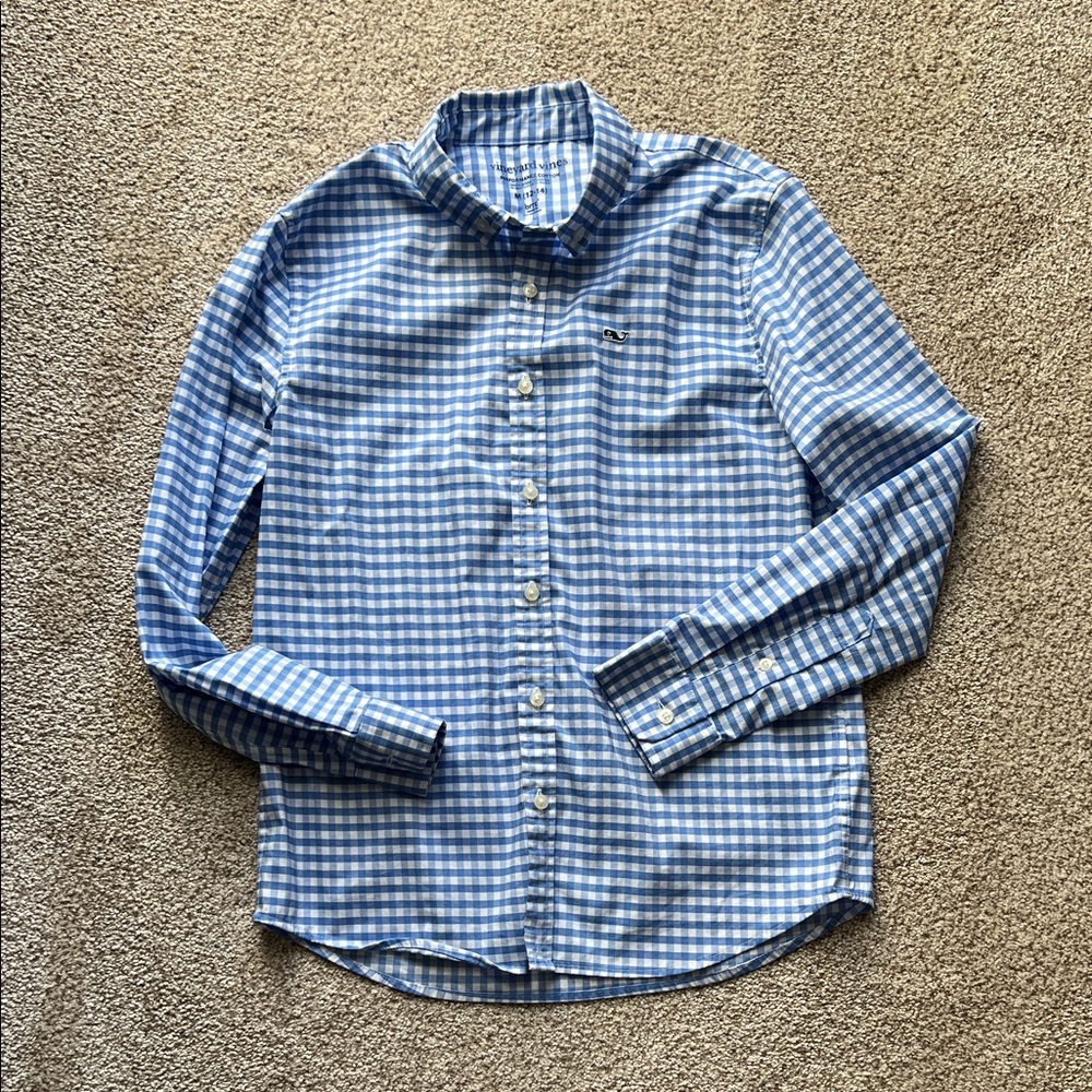 Vineyard Vines Boys Blue and White Checkered Shirt